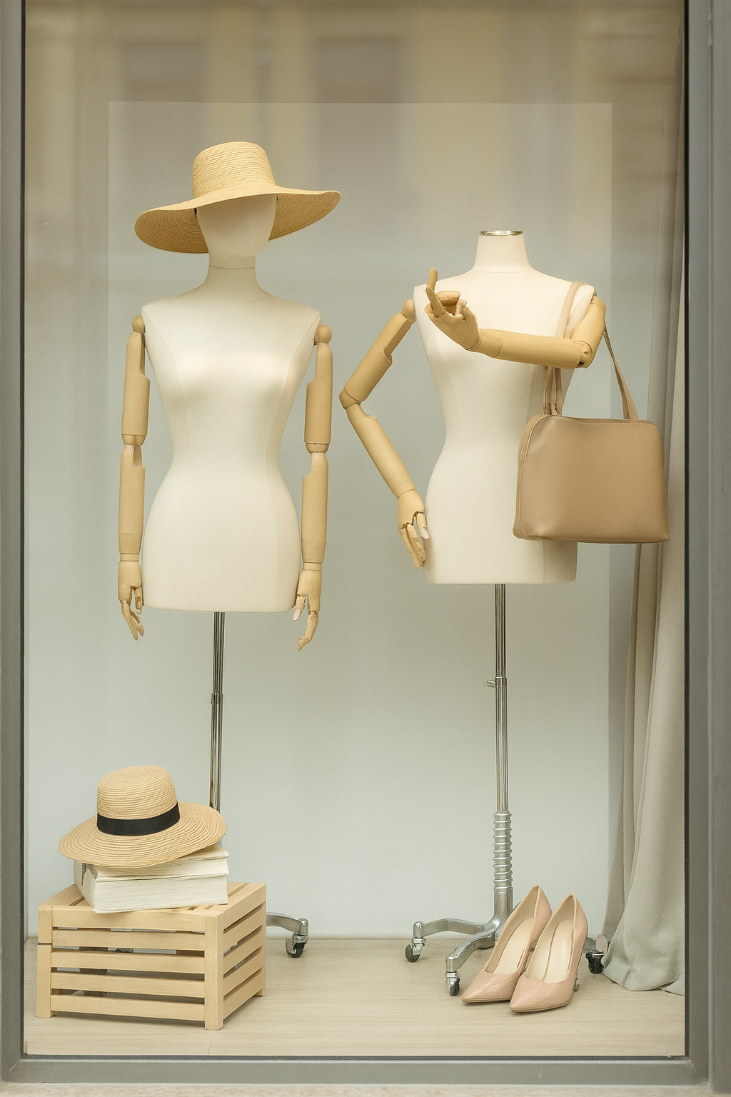 Cream Female Body Form with Head and Poseable Arms and Caster Base MM-JF6/8WARMC