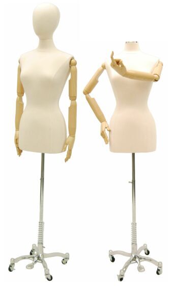 Cream Female Body Form Cream Female Body Form with Head and Poseable Arms and Caster Base