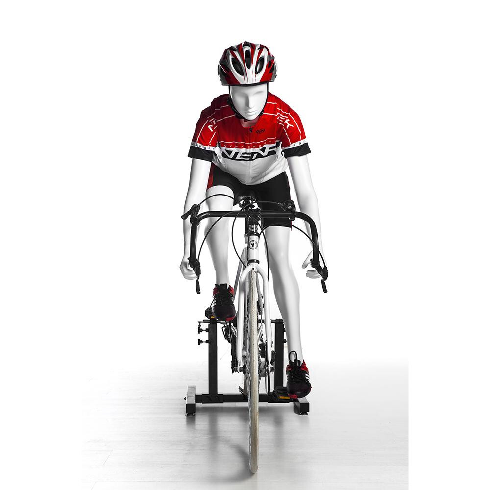 Female Bicyclist Athletic Sports Mannequin MM-BY-F02 This glossy white female sports mannequin with bicycle riding pose, athletic style. Features detachable arms, hands and torso for easy dressing.